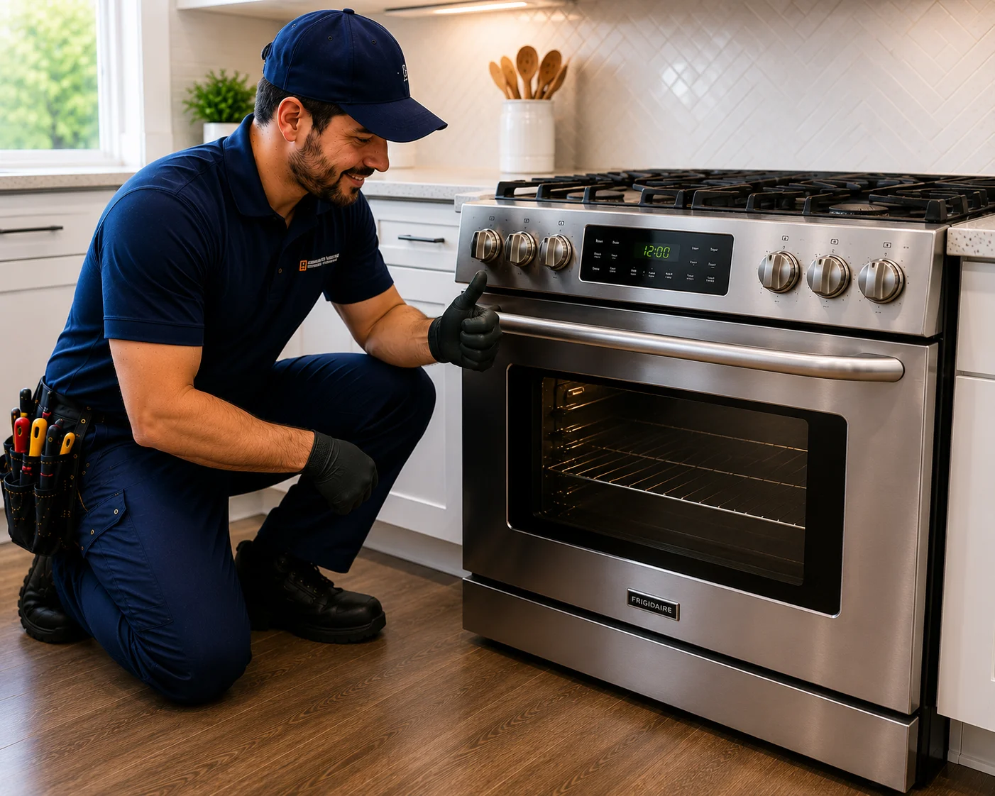 Gas stove with burner ignition repair in a Des Moines kitchen