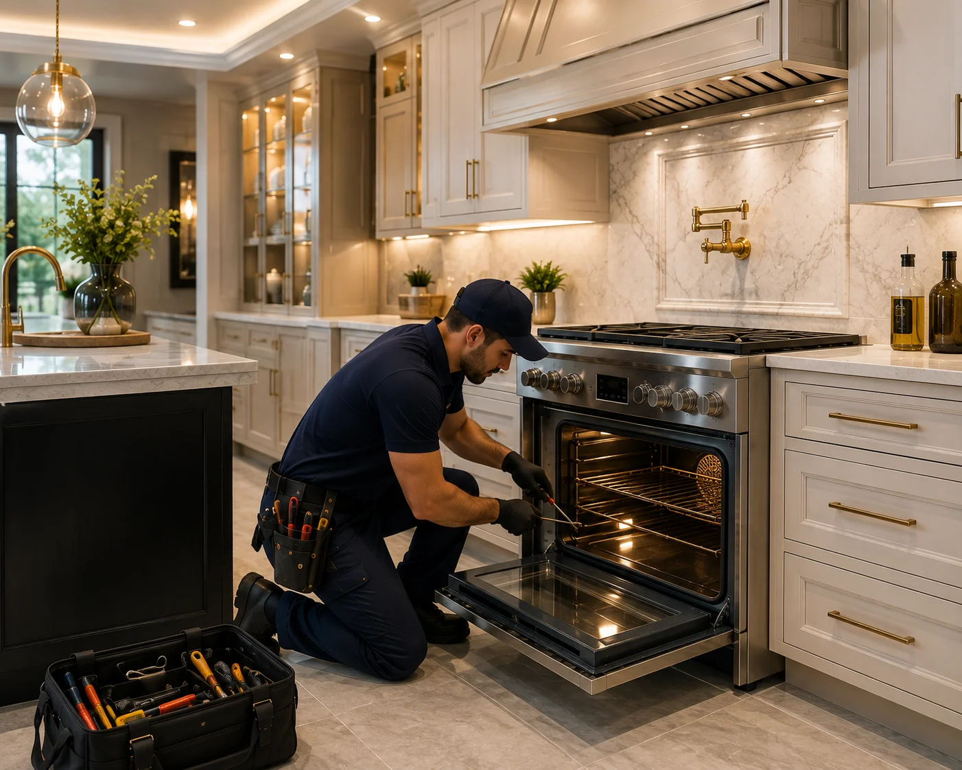 Certified appliance repair technician in a Des Moines home kitchen