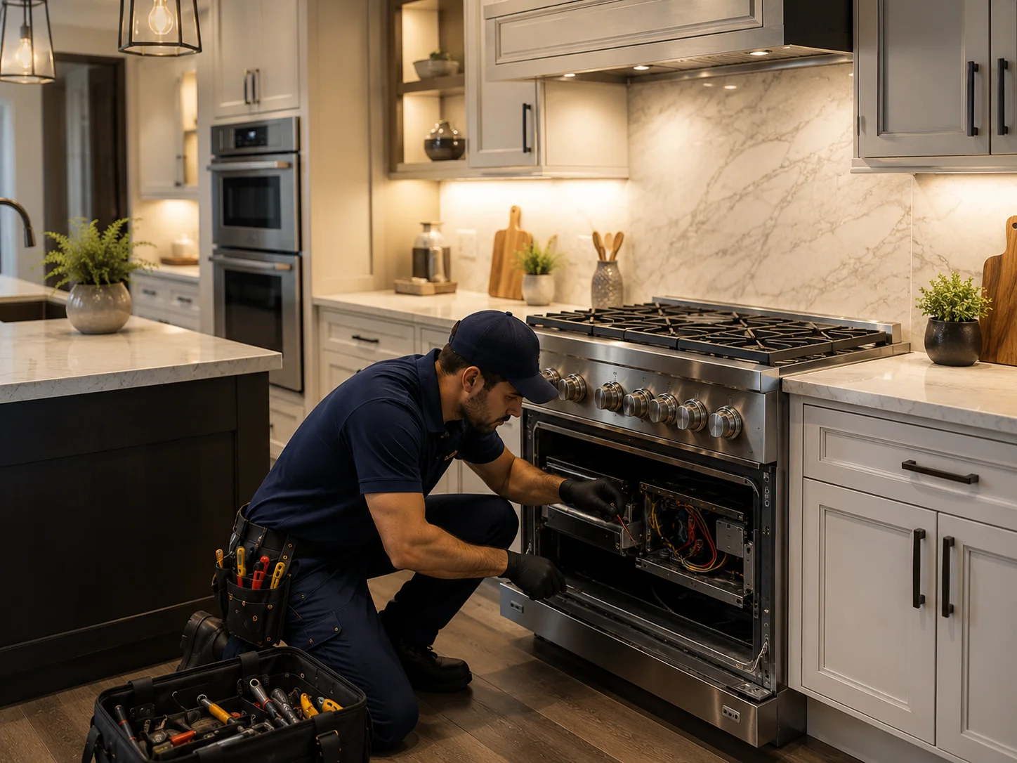 Washing machine repair scene in a Des Moines home